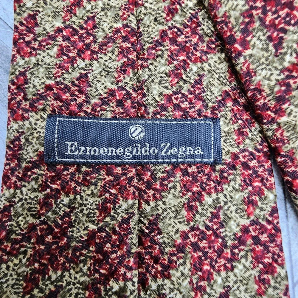 Ermenegildo Zegna Exclusive Design‎ Tie Green Maroon Jacquard Silk Italy Necktie